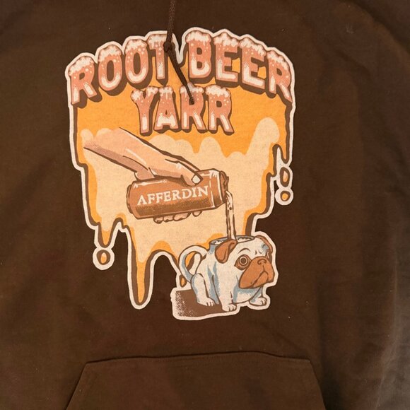Afferdin “Root Beer Yarr” Graphic Hoodie Brown Oversized Sweatshirt (Unisex L) - Picture 4 of 9